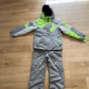 Spyder Gray and Neon Green Kids’s Ski Jackets and Pants